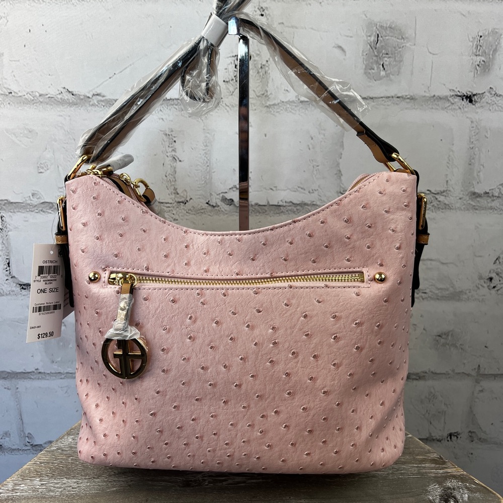 Giani Bernini Embossed Faux Ostrich Hobo, Pink